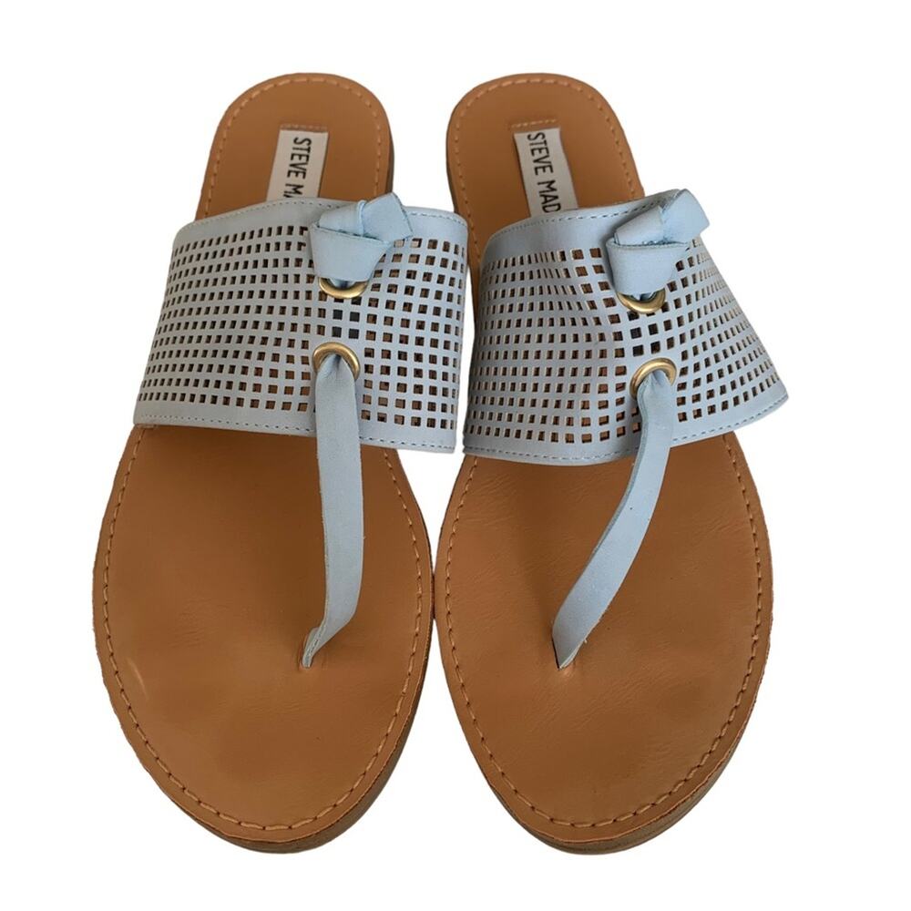 Steve Madden Saydie Lt. Blue Vegan Leather Thong Sandals Size 7.5 - Picture 1 of 7